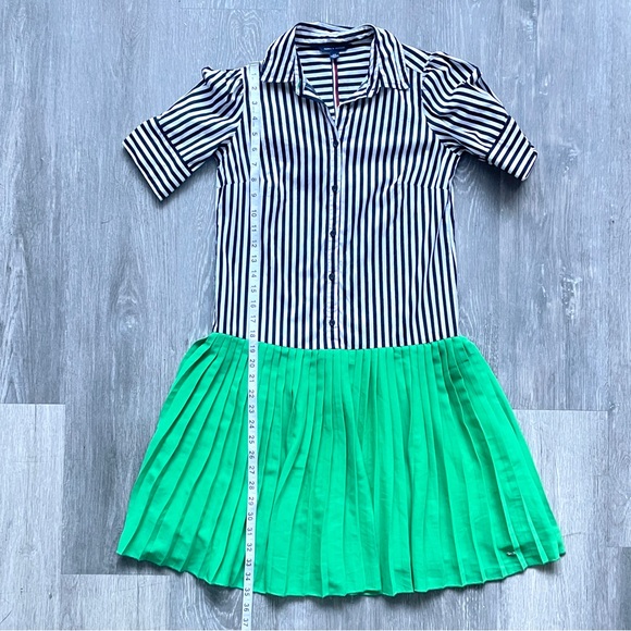 Tommy Hilfiger Striped Button-Front Shirt Dress w/ Green Pleated Skirt XXS - Picture 8 of 8